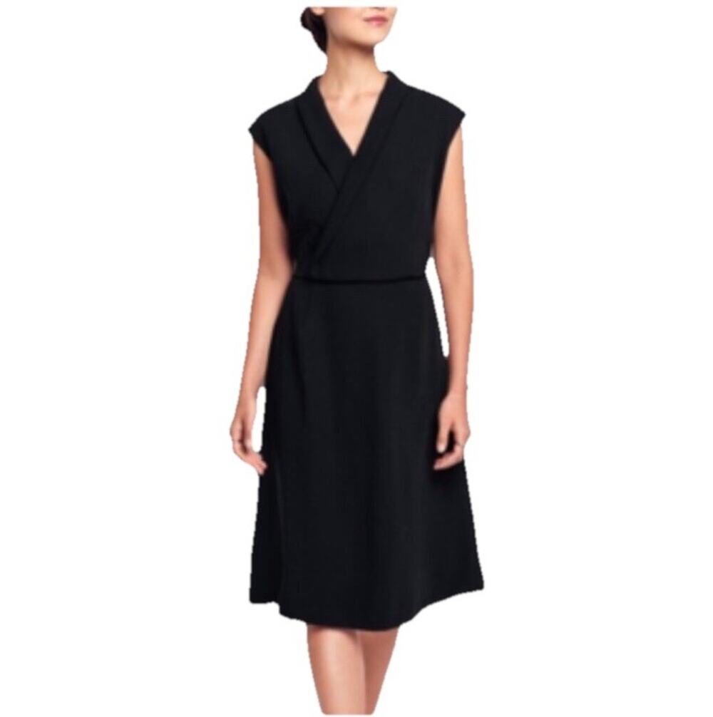 Of Mercer Black Sleeveless Midi Dress Size 0 Shawl Collar Career Office Workwear